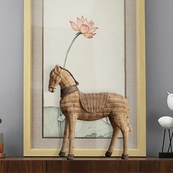 Retro Rattan Horse Statue Handicraft Animal Sculpture Ornaments Decorative for Desk Living Room Decor Gift Collection