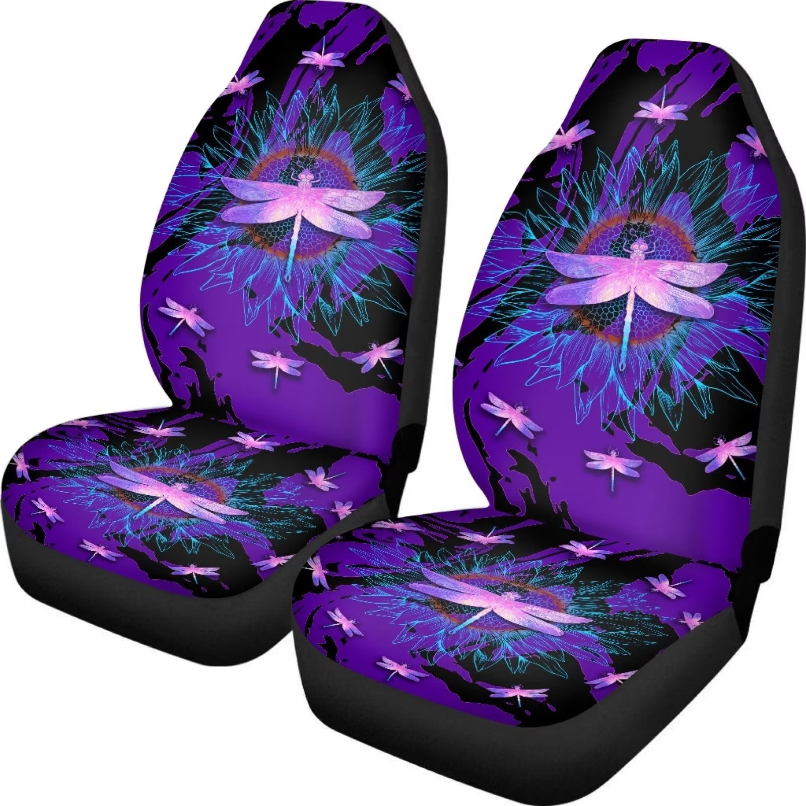 FKELYI Trippy Dragonfly with Floral Front Car Seat Covers for