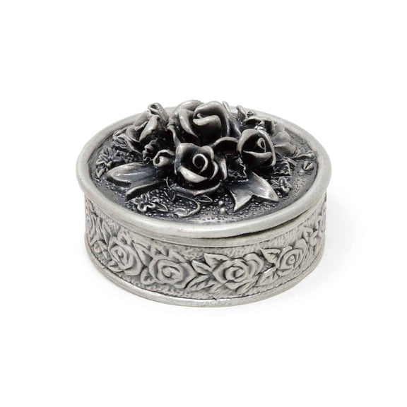 Supreme Housewares Vintage Roses Circle Round Pewter Jewelry Trinket Box