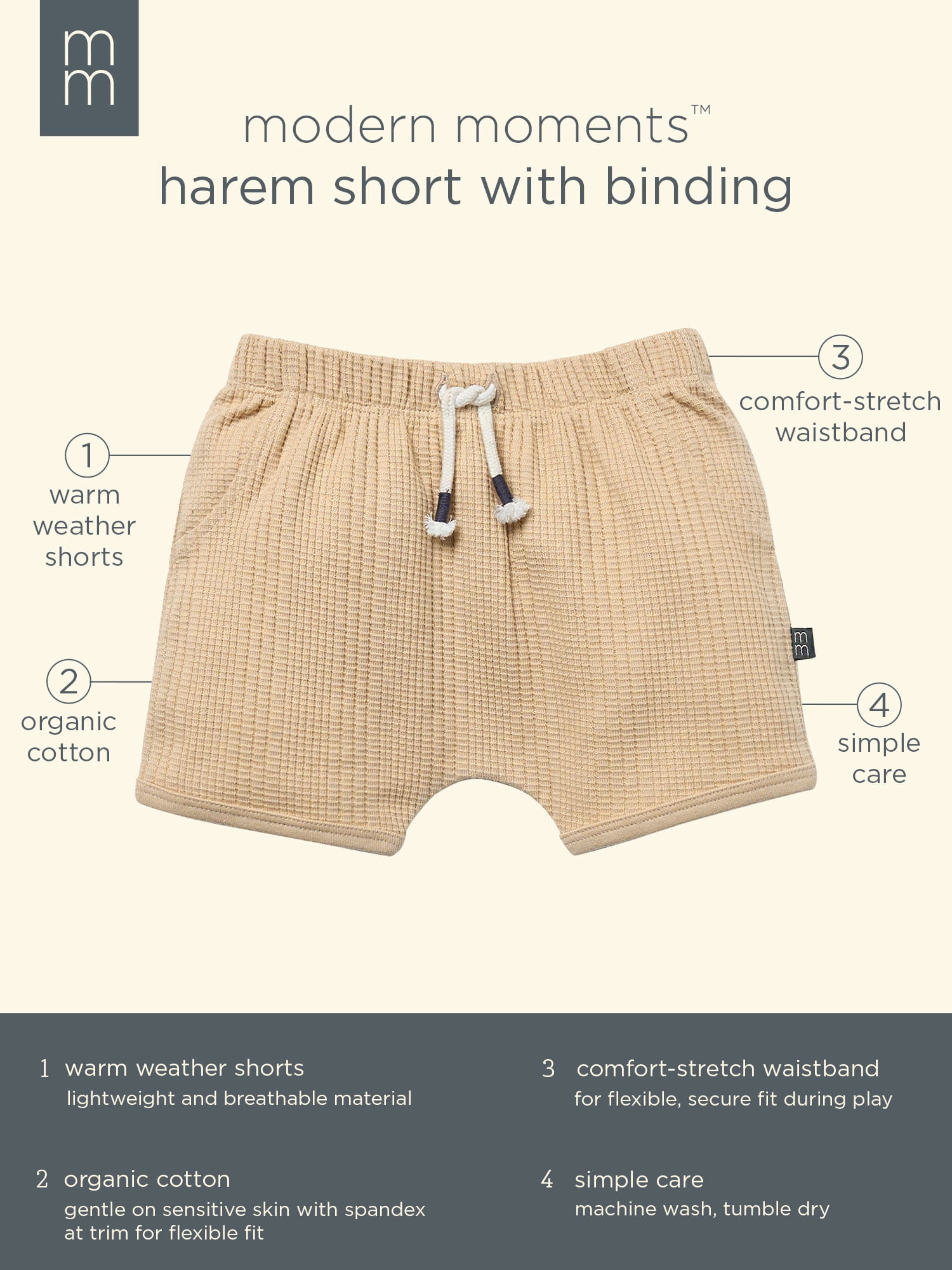 Modern Moments by Gerber Baby Neutral Organic Harem Shorts, Sizes 0/3 Months - 24 Months
