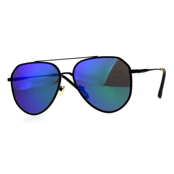 Mens Luxury Thick Metal Rim Color Mirror Officer Sunglasses Black Teal