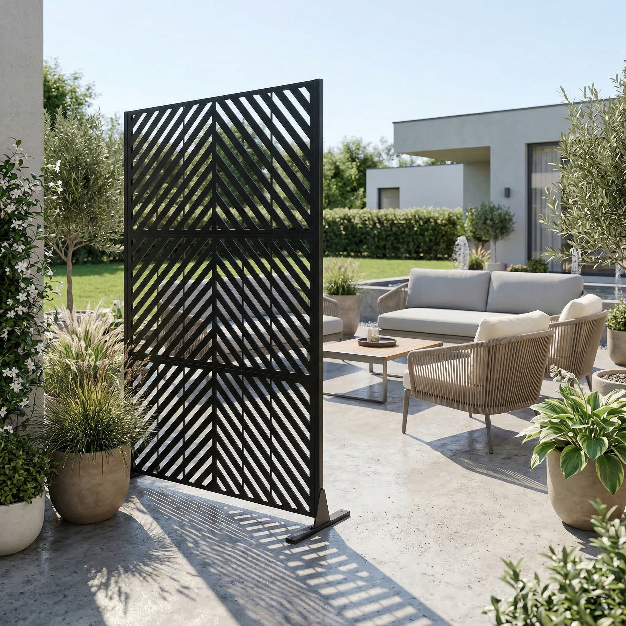 Outdoor Privacy Screen, 72x46 Inch Freestanding Metal Fence for Garden Backyard Patio Decor, Black
