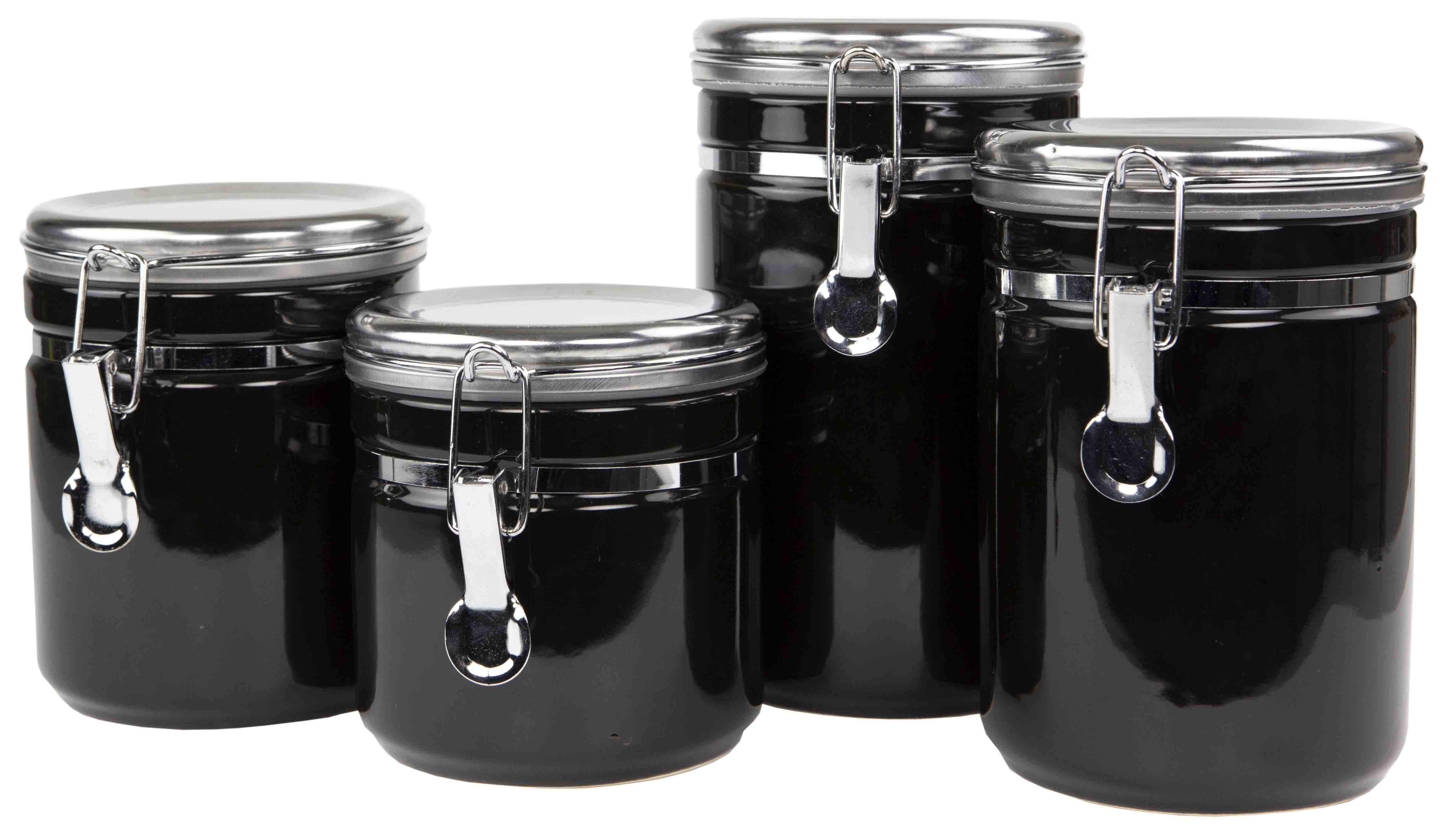 Home Basics Canister Set With Stainless Steel Tops Black 4 Piece 25 Oz 33 Oz 40 Oz 45 Oz