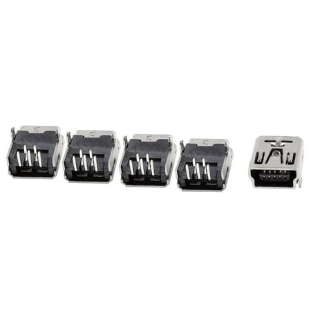 Unique Bargains 5 Pieces Right Angle PCB Mount 5pin USB B Type Female Socket Connector