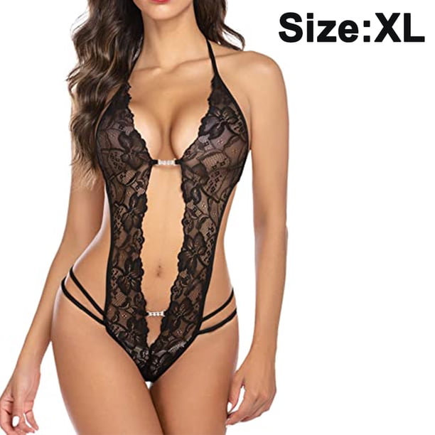 Ropa, calzado, etc. y complementos Women One Piece Lingerie Sexy Lace Bodysuit Deep V Teddy Babydoll Women's Transparent Sling Transparent Lace Mesh Set Zhivalor 222941-3