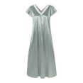 thumbnail image 4 of Aofany Womens Satin Nightgowns Short Sleeve Lace V Neck Homewear Plus Size Pajamas Long Dress Loungewear Sleepwear, 4 of 5
