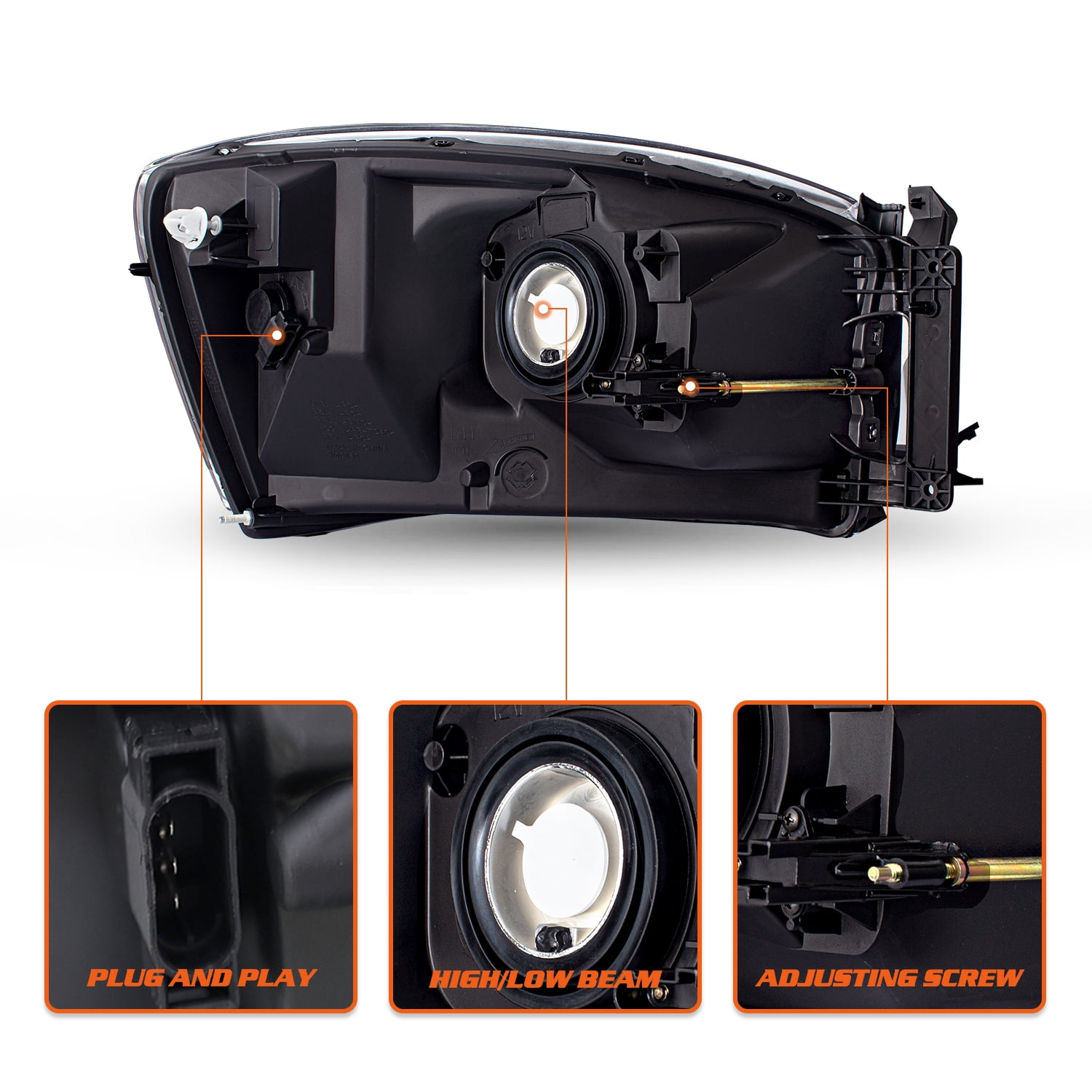 [Anti-fog] Pair For 2006-2008 Dodge Ram 1500 2500 3500 Chrome Housing Headlights
