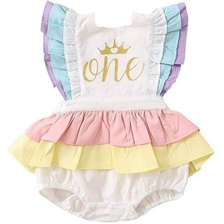 

0-18M Newborn Infant Baby Girl Romper Ruffles Princess Jumpsuit One Letter 1st Birthday Baby Girl Clothes