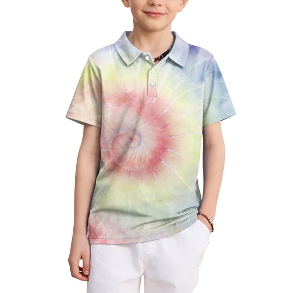 longantii Boys Polo Shirt Short Sleeve Button Closure Collared Golf Tops Casual School Uniform Shirt Tie Dye Cozy Comfort Kids Summer T-Shirt Yellow 8-9 Years