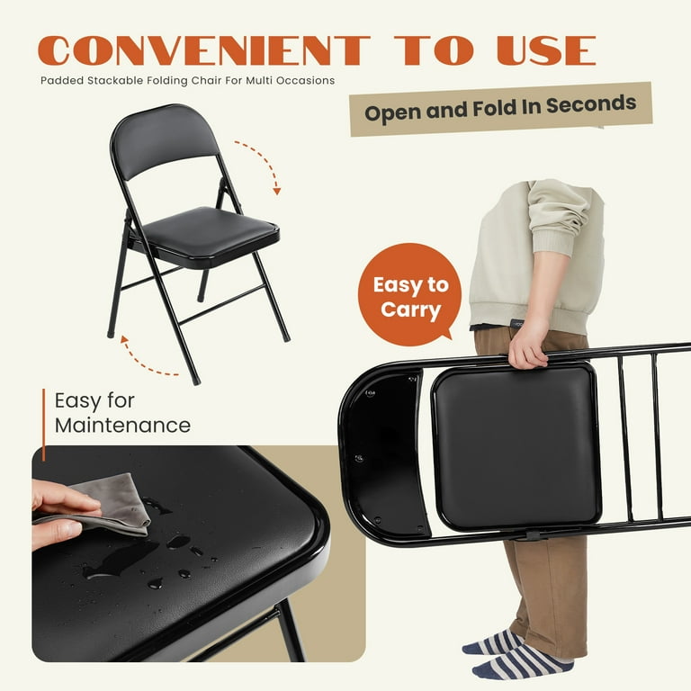 Joinsun Folding Leather Chairs 2 Pack, Black, Metal Frame, Padded Joinsun Folding Leather Chairs 2 Pack, Black, Metal Frame, Padded