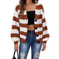 thumbnail image 3 of Women'S Winter Striped Cardigan Sweaters Long Sleeve Button Down Open Front Chunky Knit Oversized Sweater Coat Brown S, 3 of 9