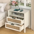 thumbnail image 6 of Hommpa Rattan Nightstand with Charging Station, Boho Bedside Table Large Night Table with 2 Drawers and Storage Shelf, Farmhouse End Side Table for Bedroom, Living Room 25.2" Tall, White, 6 of 12