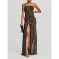 thumbnail image 3 of Faithtur Robe Tube pour Femmes Slim Sans Bretelles Dos Nu Patchwork en Maille Imprimé Léopard Tropical Fente Haute Longue Robe pour Fête Club Nuit, 3 of 9