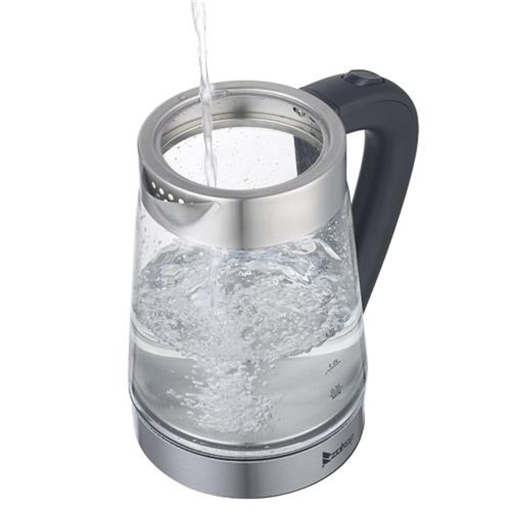 110V 1200W 2.6Qt Electric Kettle with Striking Blue Glass, Blue LED Light, Auto Shut-Off & Boil-Dry Protection, Fast Boiling Hot Water Kettle for Tea, Coffee, US Plug