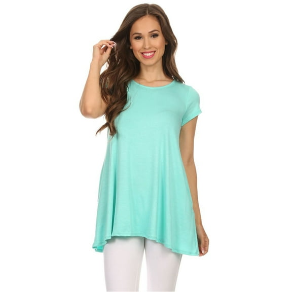 Women's Casual Solid Color Short Sleeve Tunic Top With Pockets