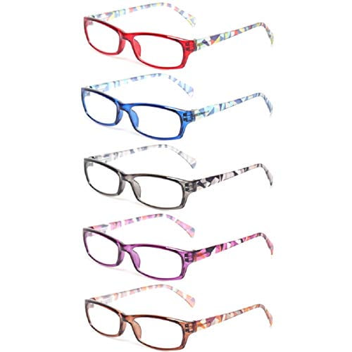 Reading Glasses 5 Pairs Fashion Ladies Readers Spring Hinge with Pattern Print Eyeglasses for Women 