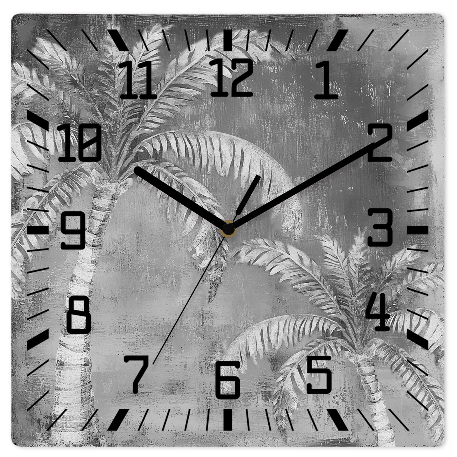 Wall Clock Grey Palm Tree Operated Square Clocks Wooden Silent Non Ticking Wallclock 12 Inch Summer