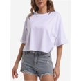 thumbnail image 3 of Women's Comfy Basic Workout Gym Short Sleeve Crop Tops Casual Loose Oversized T-Shirts, 3 of 6