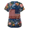thumbnail image 5 of Women V Neck Short Sleeve Scrub Top with American Flag and Floral Print Lightweight Breathable Fabric Workwear Uniform Dark Blue M, 5 of 5