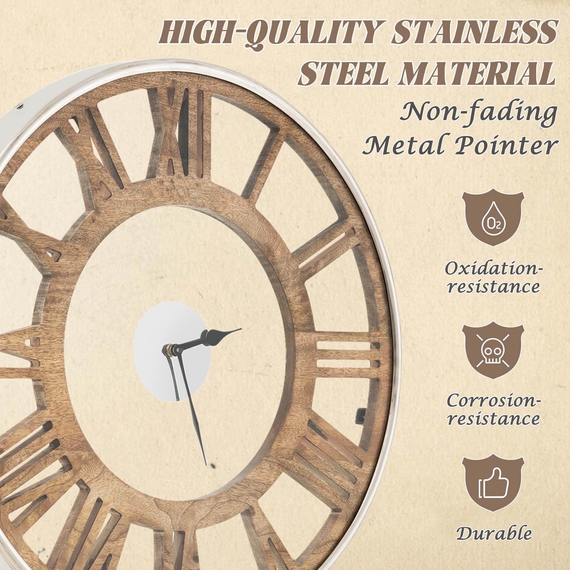 Costway 16 Inch Silent Wall Clock with Classic Frame Classic Roman Number Glass Cover