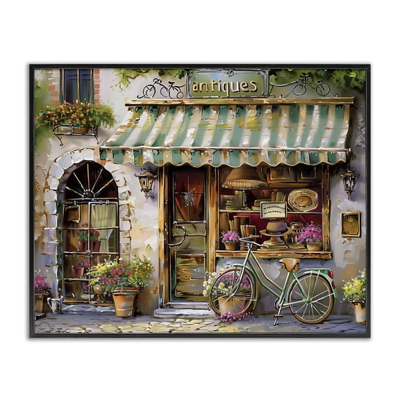 Stupell Industries Charming Antique Shop Architecture Painting Black Framed Art Print Wall Art, 14 x 11