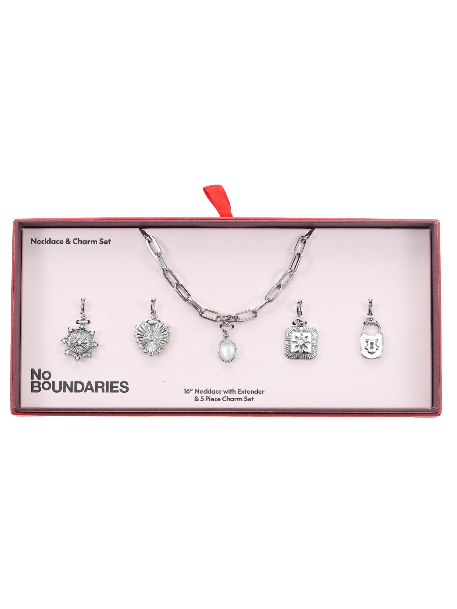 No Boundaries Holiday Gifting Silvertone Necklace & Charm Set