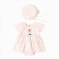 thumbnail image 4 of KPOPLK 2 Piece Baby Girl Clothes Infant Summer Romper Cotton Linen Newborn Essentials Photography Preemie Outfits with Hat(0-3 Months,Pink), 4 of 4