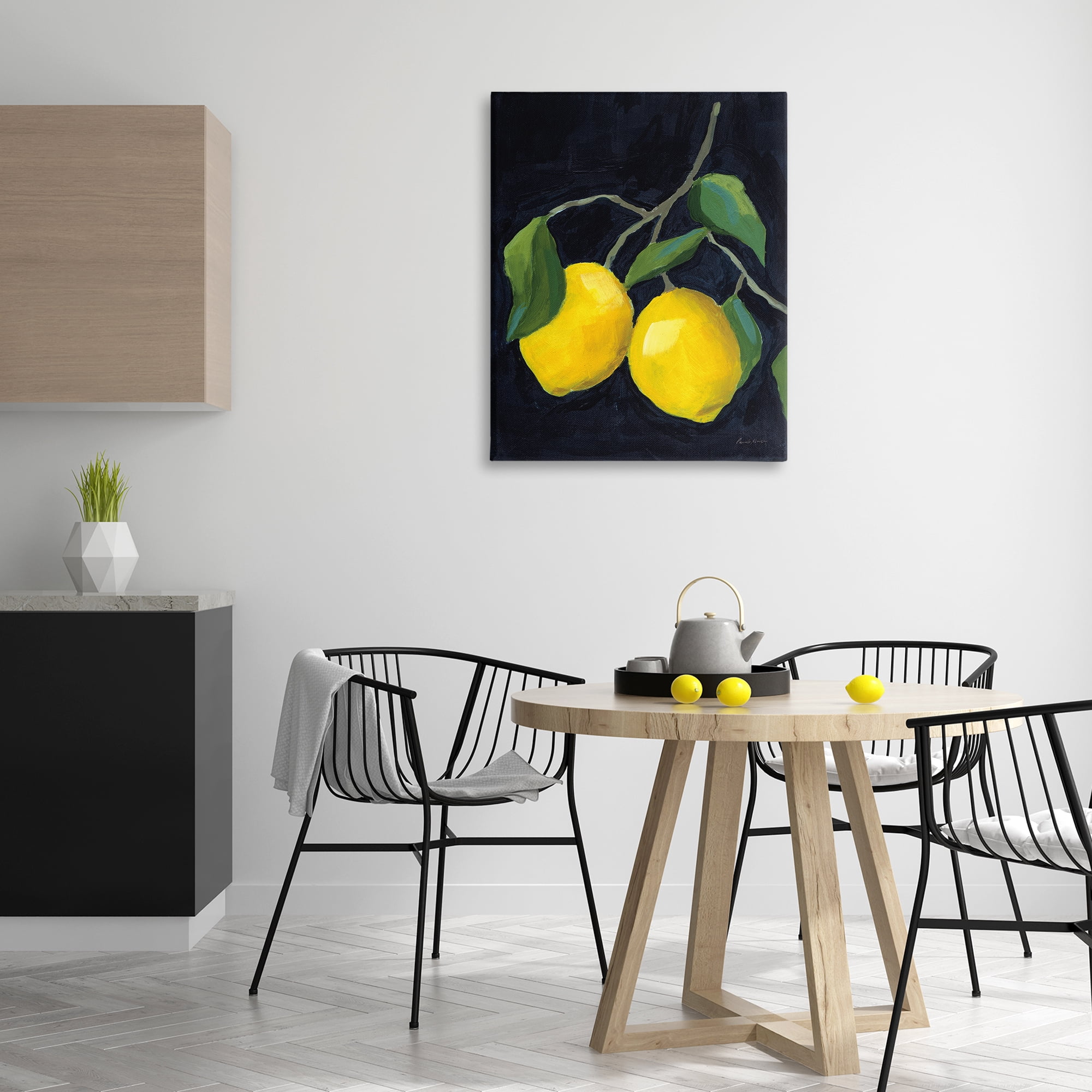 Stupell Industries Two Lemons on Black Food & Beverage Painting Gallery Wrapped Canvas Art Print Wall Art, 30 x 40