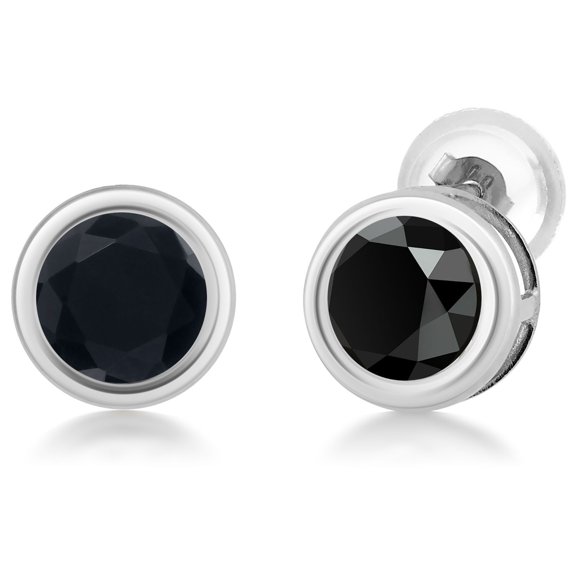Gem Stone King 14K White Gold Black Onyx Stud Earrings for Women Men  (0.92 Cttw, Gemstone December Birthstone, Round 5MM)