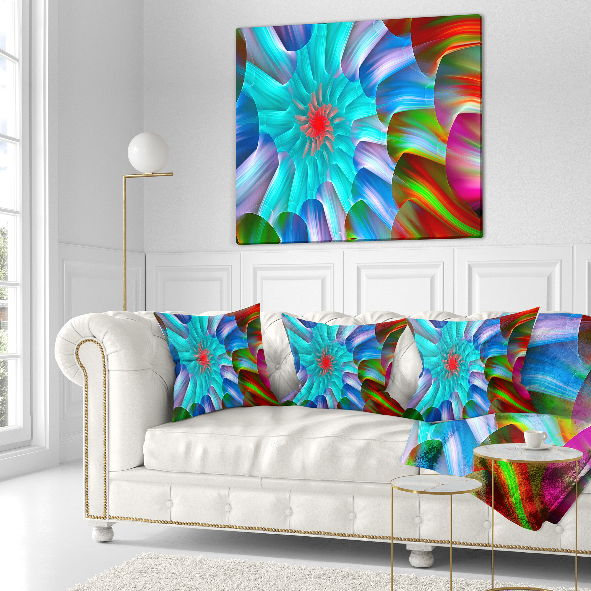 Designart Multi Layered Fractal Spirals - Abstract Throw Pillow - 18x18
