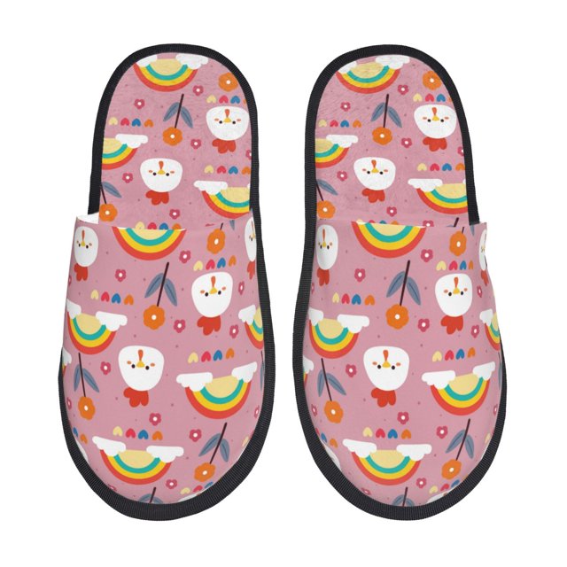 Balery Cartoon Chicken Pantuflas de Casa de Felpa Silenciosas con Diseño Estampado, Zapatillas Cómodas Antideslizantes de Algodón para Interior-Medium