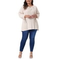 thumbnail image 2 of Blusa campesina de mujer de talla grande Agnes Orinda para el Día de San Valentín, con mangas 3/4, cuello con lazo y diseño calado, primavera y otoño, 2X color beige, 2 of 5
