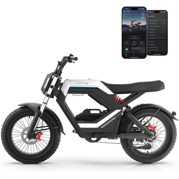 AOTOS Flux X26 Ebike for Adults, 750W Motor, Up to 20MPH & 50 Miles Range, 48V 18Ah Battery, 20" All Terrain Fat Tires, Dual Hydraulic Suspension, Disc Brakes, Electric Bike with APP Support