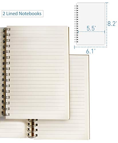 Bullet Journal and Leather Journal Refill 1 Subject A5 Spiral Notebooks 200 Wide Ruled Pages by Le Vent Spiral Bound Notebook 5x7 for Writing Set of 2 Lined Journals