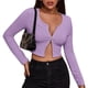 thumbnail image 1 of Sexy Crop Tops Cremallera Slim Fit O Cuello Camiseta de manga larga Tops Camiseta casual de color só Abanopi Morado/Grande, 1 of 7