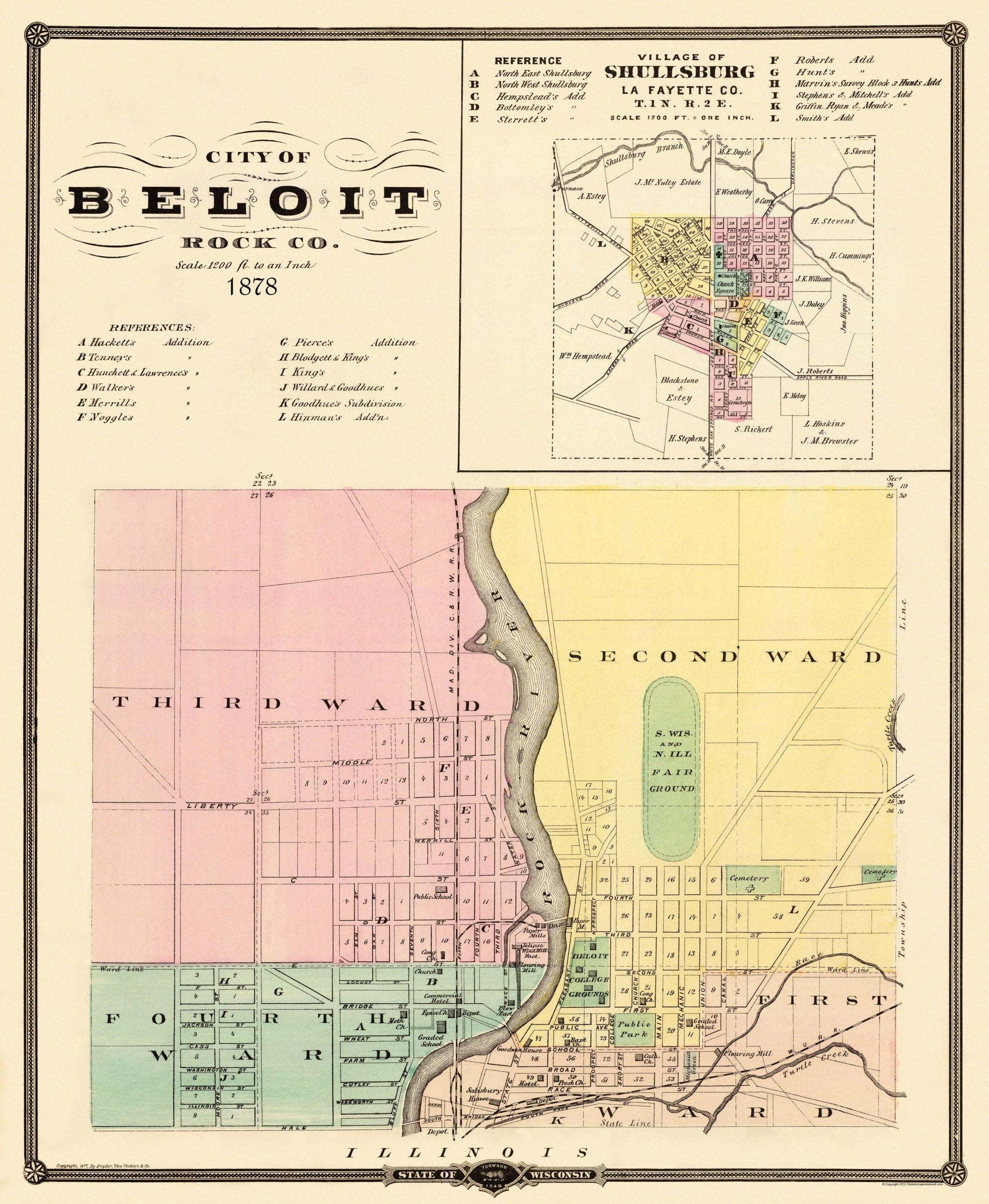 Beloit Shullsburg Wisconsin Landowner Snyder 1878-23 x 28 Beloit Shullsburg Wisconsin Landowner Snyder 1878-23 x 28