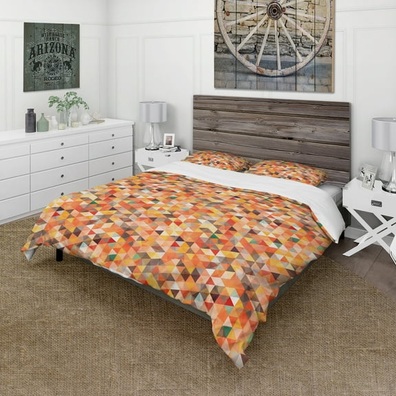 Designart 'Geometric Triangular in Red and Orange' Abstract Duvet Cover Set