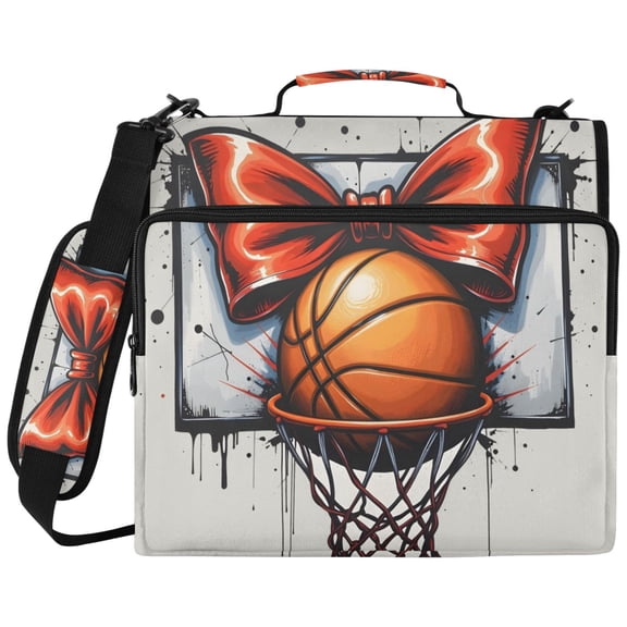 ALAZA Zipper Binder Basketball with Bow Pattern 2 inch 3 Ring 500 Sheet Capacity Trapper Keeper File Folder Organizer Bag