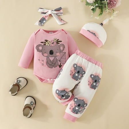 

Toddler Girls Outfit Sets Autumn Winter Long Sleeve Cartoon Animal Print Tops And Pants 4Pcs Streetwear