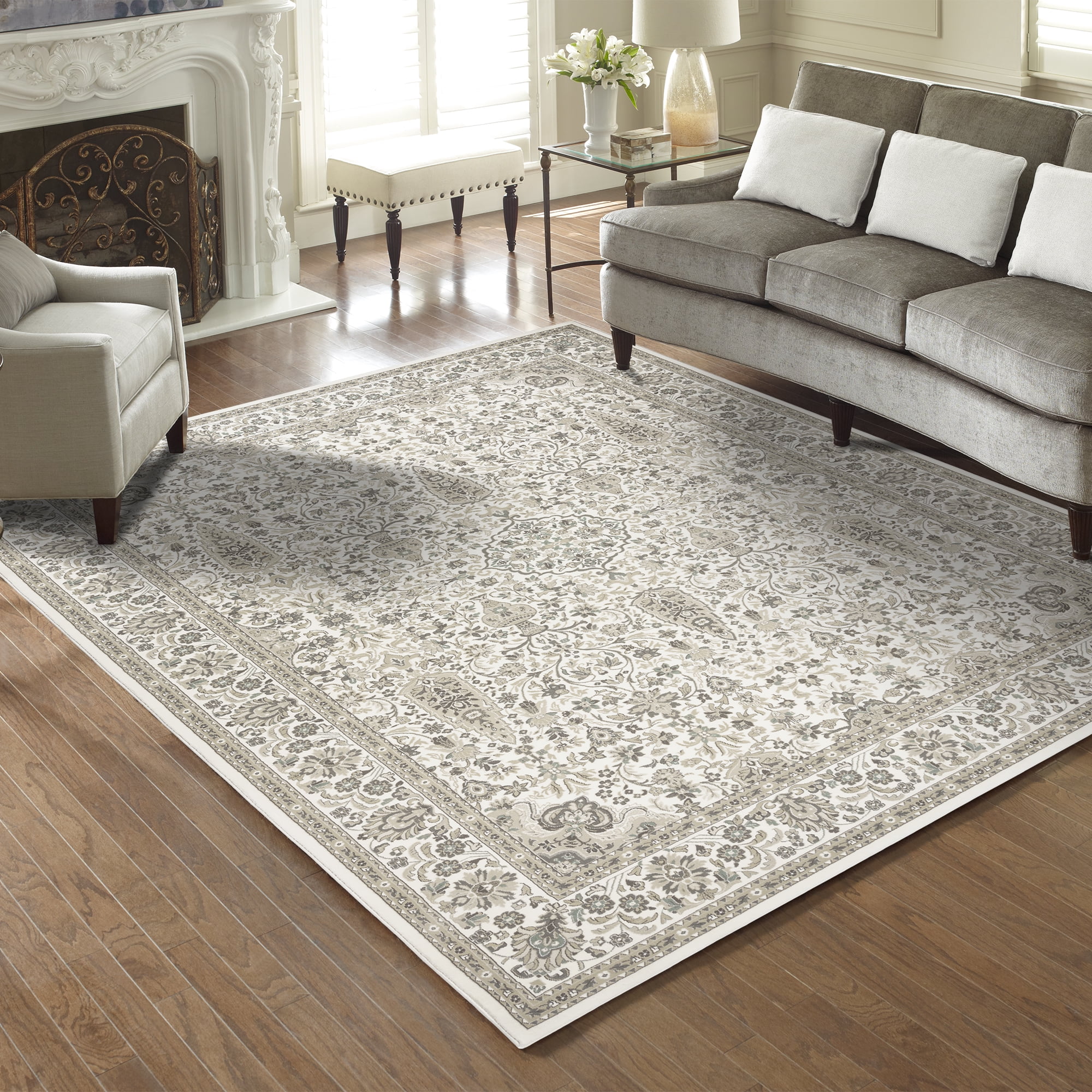 Gertmenian Majestic Vernon Traditional Border Medallion Floral Ivory Indoor Area Rug, 9x13