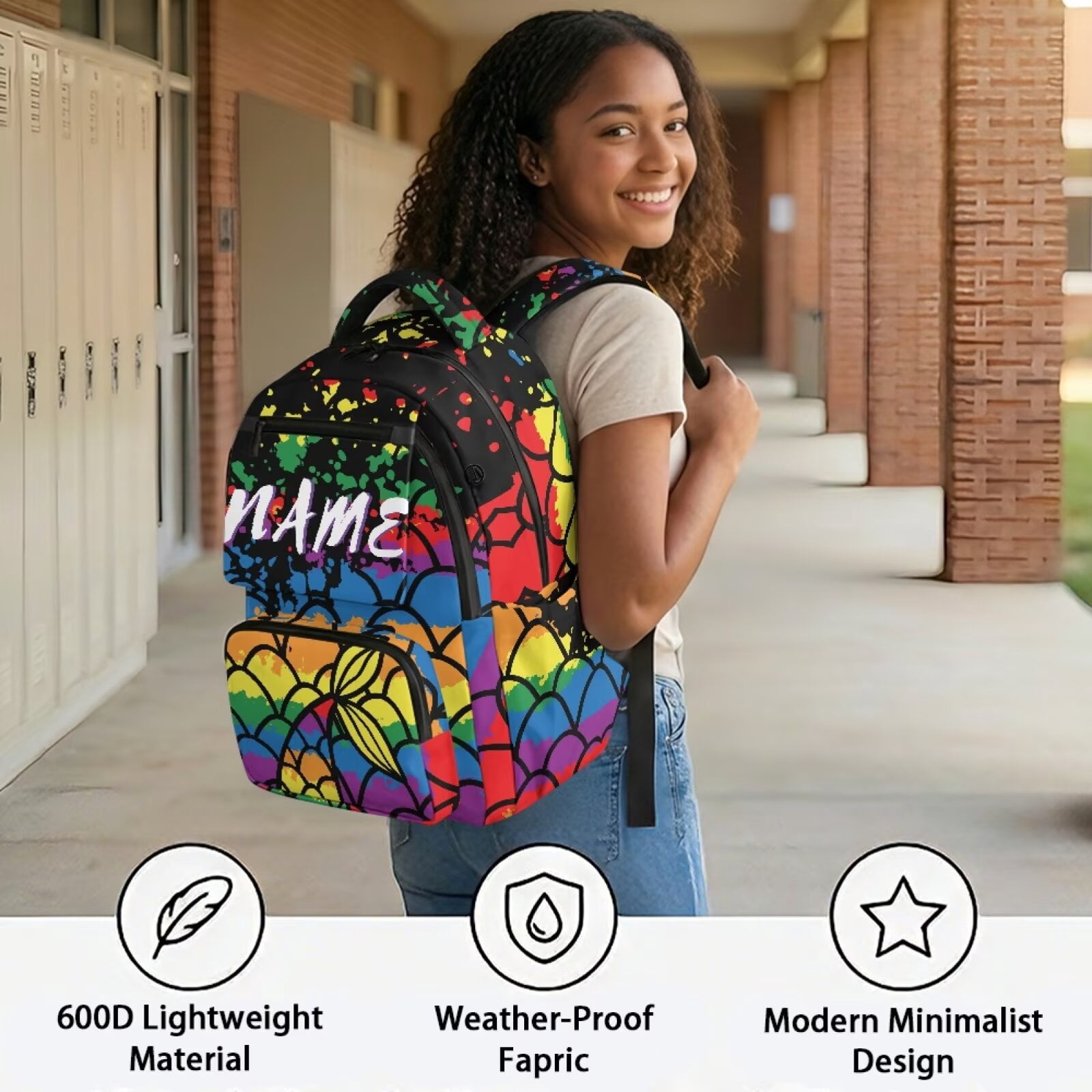 Chririnla Color Fish Scale,Custom Name Print School Backpack Backpack for Boy Girl,Students School Bag 17 Inch School Bag Teenager Laptop Bag for Travel
