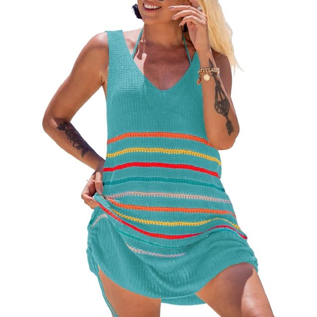 Xishao Vestido de Chaleco Ganchillo de Playa de Verano Cubre Bikini para Mujer E-Blue E-Blue Xishao ropa