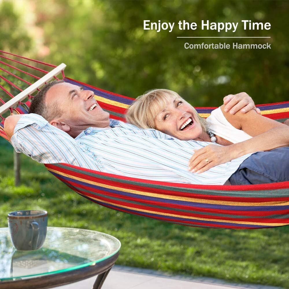 Garden Cotton Hammock Comfortable Fabric Hammock with Spreader Bar Sturdy Hammock Up to 450lbs Portable Lightweight Hammock with Travel Bag for Camping Outdoor/Indoor Patio Backyard