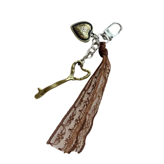 Chic Lace Embellished Plastic Key Holder Heart Shape Compact Keyring Pendant Perfect Gift For Fashionable Ladies