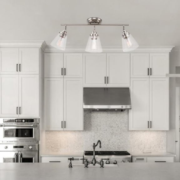 3-Light Brushed Nickel Track Lighting with Clear Glass Shades