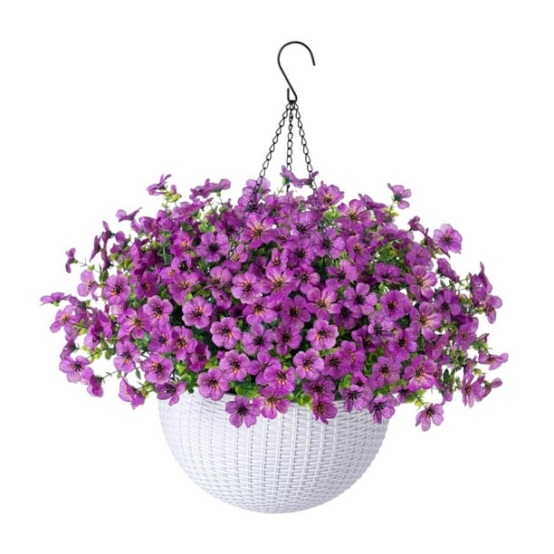 Cesta de flores artificiales colgantes con plantas artificiales, maceta colgante realista para primavera, balcón, habitación y patio. Estilo C