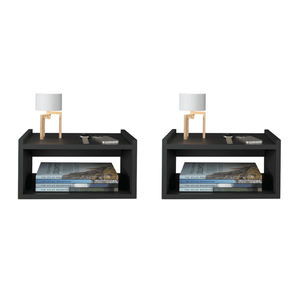 MORU Juego de 2 Burós para Recámara Flotantes Aire Negro , Set de Mesitas de Noche, Muebles para recámara, Mesas Auxiliares Minimalistas, Mesas de Apoyo, Burós para Dormitorio y Sala