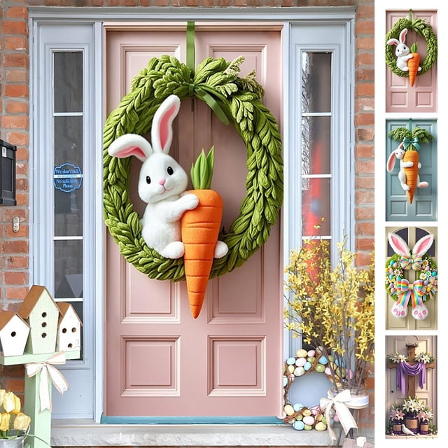 Tyidzon Couverture de Porte de Pâques, Rideau de Porte en Polyester 35x71 Pouces avec Motif de Lapin, Décoration Suspendue pour Porte d'Entrée Intérieure Extérieure pour Porche Fête de Printemps Maison