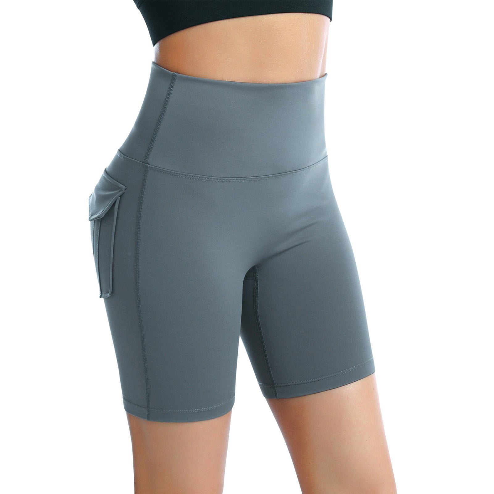 AherBiu Workout Shorts Women High Waisted Butt Lifting Stretchy Straight Cargo Yoga Running Leggings Shorts with Pockets