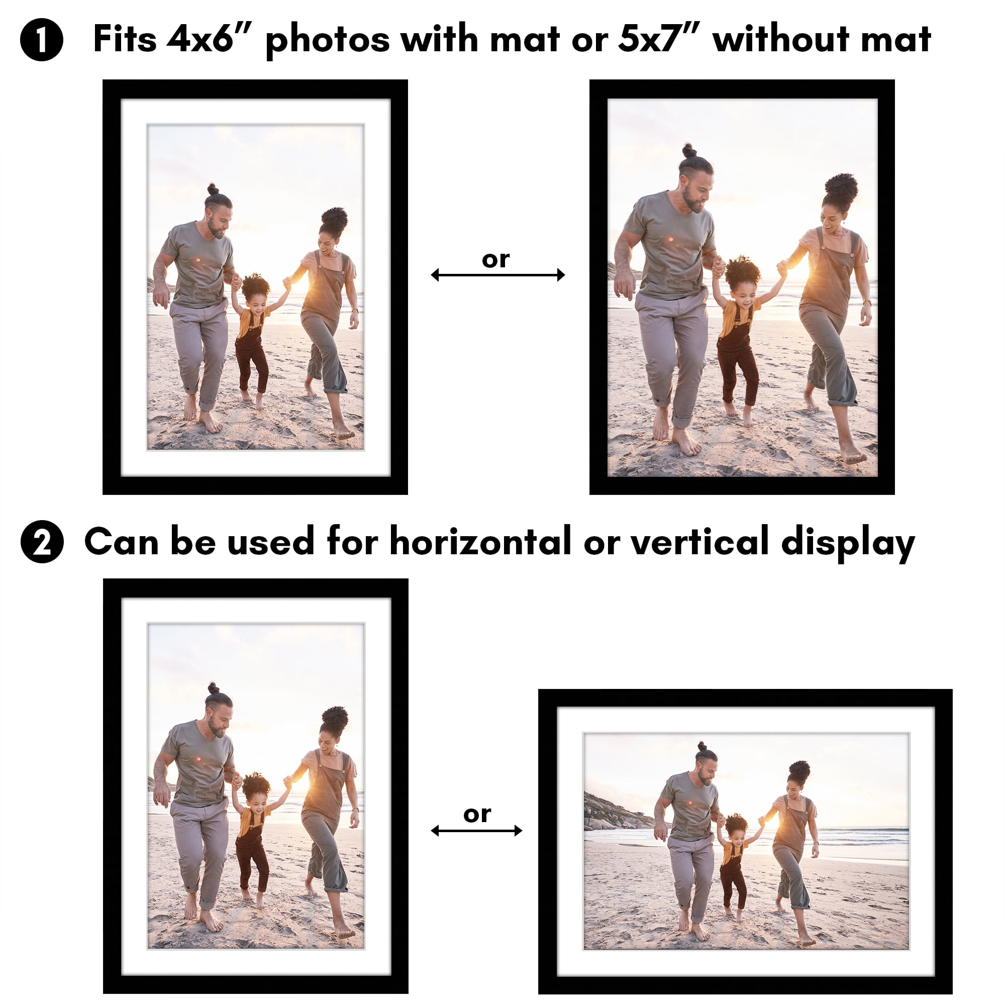 Americanflat 5x7 Picture Frame with Shatter-Resistant Glass with 4x6 Mat Display Photo Streamline - Black